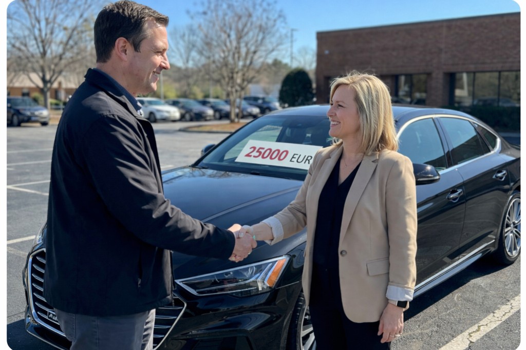 Gebrauchtwagenkauf auf einem Parkplatz